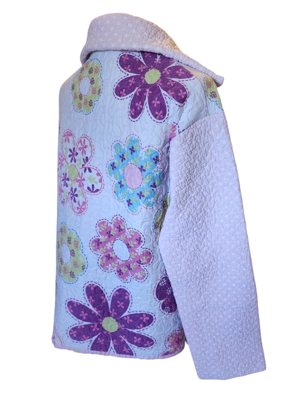 Repurposed Quilt Floral Patchwork Jacket Light Pink Lightweight Boho Vintage - Picture 4 of 12